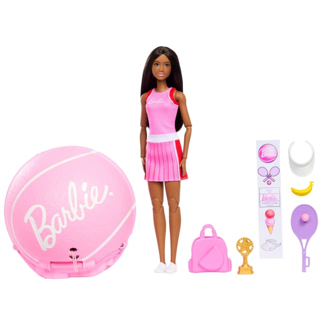 Barbie Team Barbie Roll And Reveal Tennis Player Doll And Accessories With Brunette Fashion Doll, 8 Surprises & Tennis Ball Encasement - Imagen 1 de 6