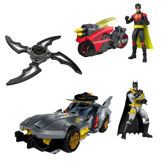 DC Premier Batlink Pack With Batmobile, Robin Cycle, Batman & Robin Figures, 2 Batarangs - Image 1 of 6