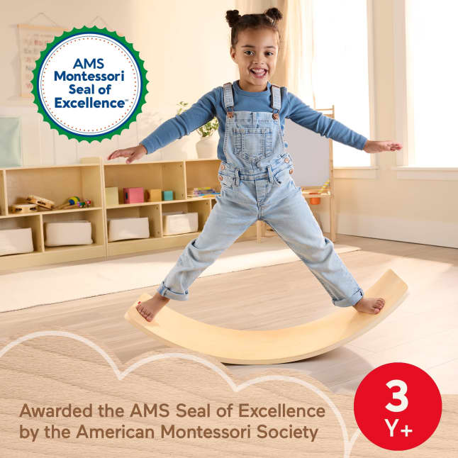 Fisher-Price Montessori Wooden Rockin’ Balance Board Learning Activity For Kids, 31.7 Inches - Image 1 of 5