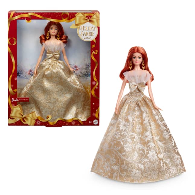 Barbie Signature 2025 Holiday Barbie Fashion Doll, Seasonal Collector, Red Hair With Silver & Gold Gown - Imagem 1 de 6
