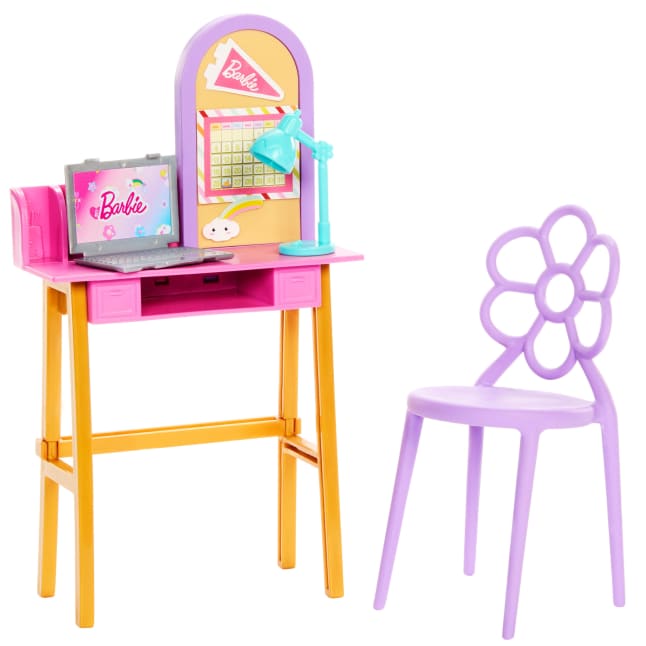 Barbie World Desk Playset With 4 Study Time-Themed Pieces Including Furniture & Sticker Sheet - Image 1 of 5