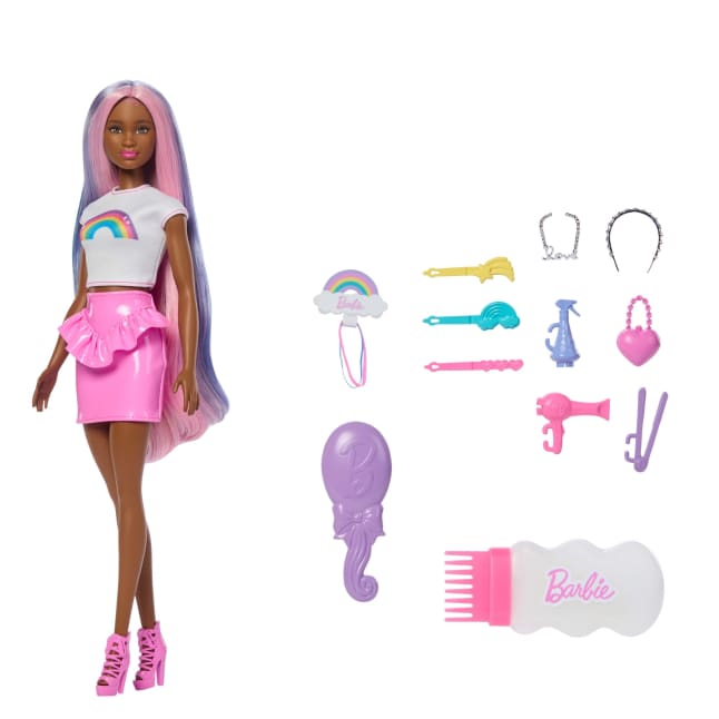 Barbie Rainbow Sparkle Hair Fashion Doll With Extra-Long Hair And 12 Styling Accessories - Image 1 of 6