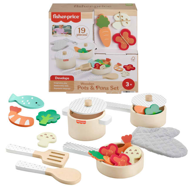 26 PCS Wooden Play Kitchen Set - Plates, Cutlery & Cups For Kids Role Play, Pretend Food Toy For 3+ Years