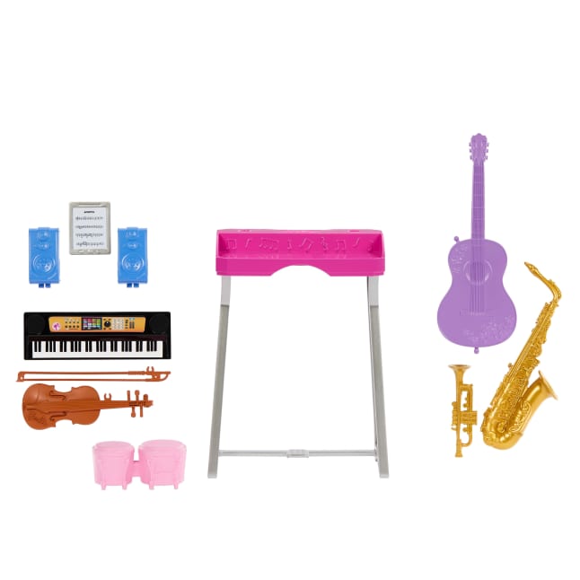 Barbie World Music Class Accessories With 6 Instruments, Keyboard Stand, Speakers And Sheet Music - Image 1 of 