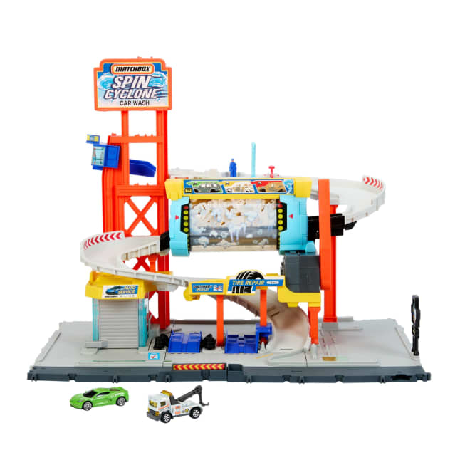Matchbox Spin Cyclone Car Wash Playset With 1:64 Scale Die-Cast Toy Corvette & Tow Truck - Image 1 of 6