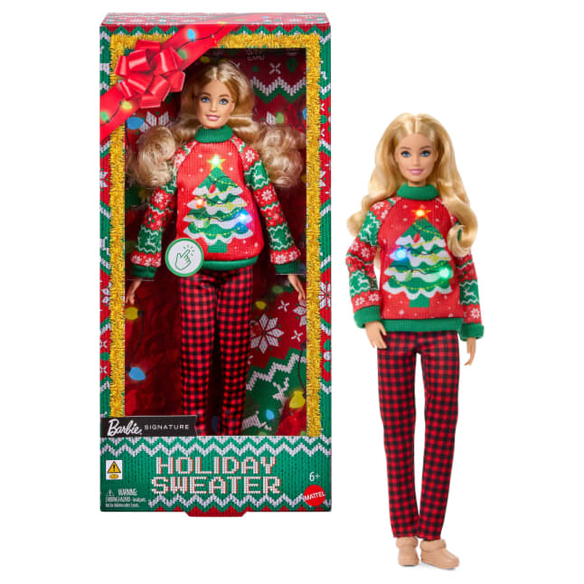 Barbie Holiday Sweater Doll, Collectible Ugly Sweater Doll in Themed Knit Sweater - Imagen 1 de 
