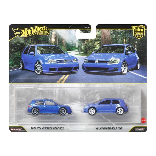 Hot Wheels Premium Kultowe auta 2-pak VW Golf R32 (2004) + Volkswagen Golf Mk7 Samochody 1:64 Zestaw autek Zabawki 3+ - Image 1 of 6