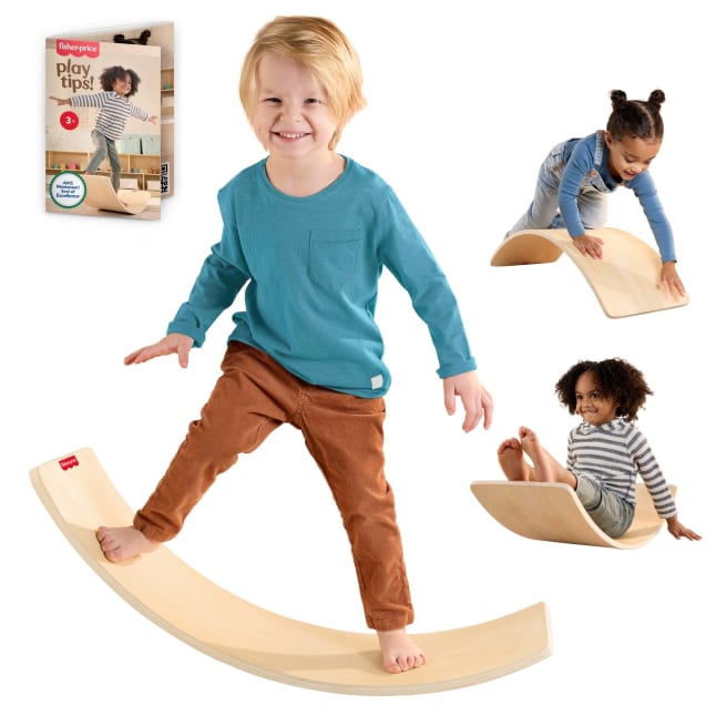Fisher-Price Montessori Wooden Rockin’ Balance Board Learning Activity For Kids, 31.7 Inches - Image 1 of 6