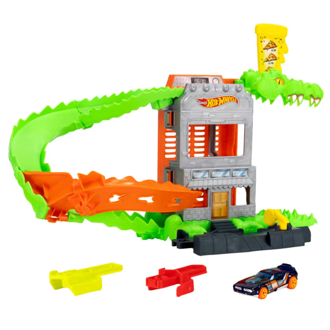 Hot Wheels City Croc Pizza Attack Playset & 1:64 Scale Toy Car, Speed Snap Track Compatible - Image 1 of 5