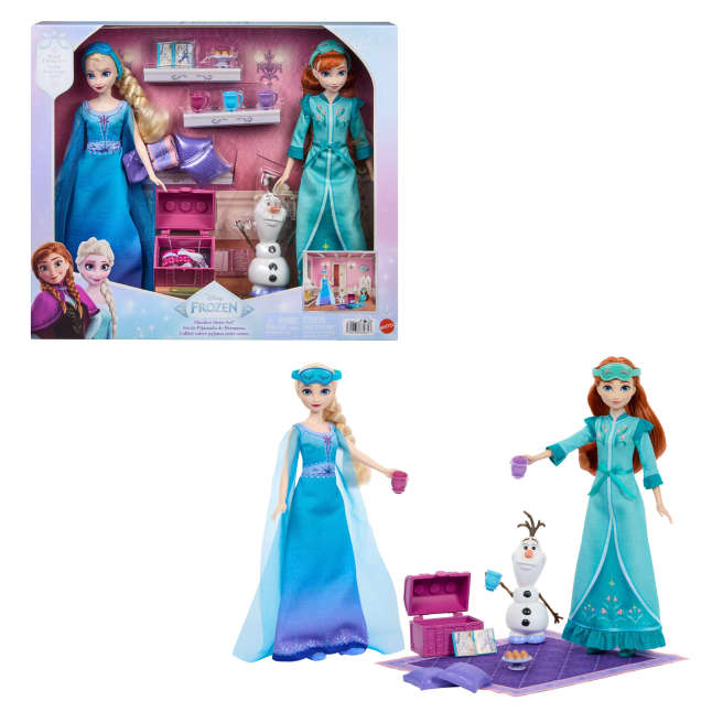 Mattel Disney Coffret La Reine des Neiges Soirée Pyjama Avec Poupées - Image 1 of 6