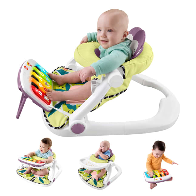 Fisher-Price Kick & Play Deluxe Sit-Me-Up Seat, Purple Monkey Baby Chair & Piano Learning Toy - Imagem 1 de 6