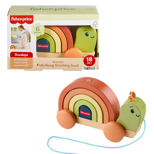 Fisher-Price Tiny Garden Wooden Pull-Along Stacking Snail Toddler Toy, 6 Wood Pieces - Image 1 of 6