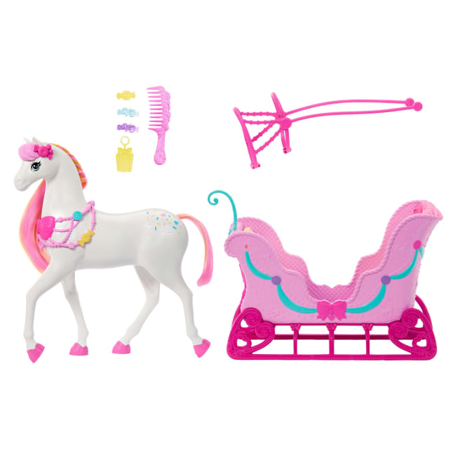 Barbie in The Nutcracker Land Of Sweets Horse & Sled With Colorful Scented Hair And Candy-Scented Accessories - Imagen 1 de 