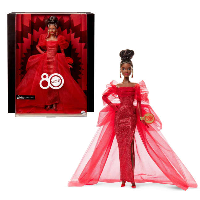 Barbie Signature Collectible Doll For Mattel 80th Anniversary, Glittery Red Tulle Gown, Brunette - Image 1 of 6