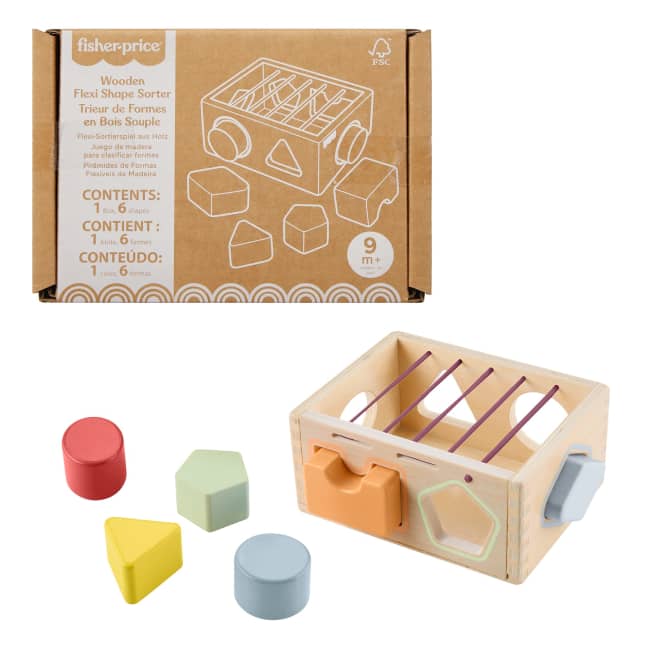 Fisher-Price Wood Flexi Shape Sorter, 7-Piece Wooden Baby & Toddler Activity Toy - Image 1 of 6