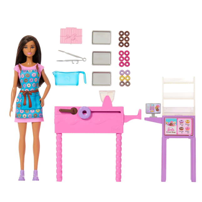Barbie Careers Donut Shop Playset With Fashion Doll, Conveyor Belt, Accessories & Color-Change - Imagen 1 de 6