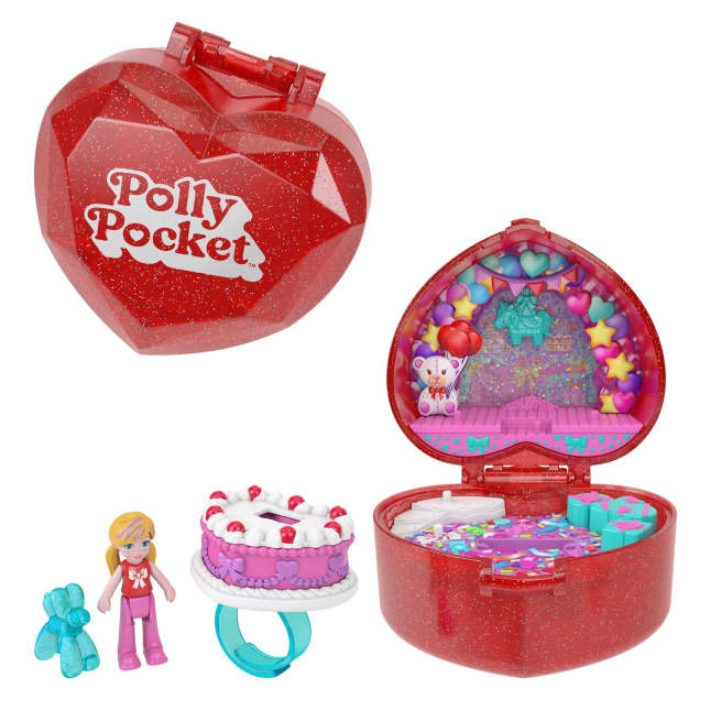 Polly Pocket Doll & Playset, Mattel 80th Anniversary Ring Box, Jewelry Box With Pet And Wearable Ring, Celebration Theme - Imagen 1 de 6