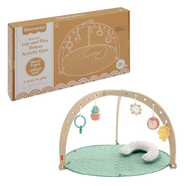 Fisher-Price Wood Baby Playmat Lay & Play Deluxe Activity Gym With Wooden Frame & Tummy Time Sensory Toys For Newborns 0+ Months - Imagem 1 de 6