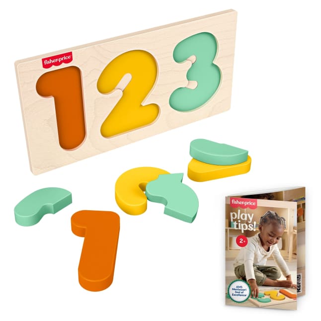 Fisher-Price Montessori Wooden 1-2-3 Puzzle, Toddler Learning Toy, 7 Wood Pieces - Image 1 of 5
