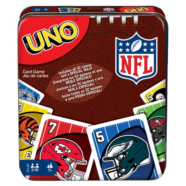 UNO NFL Card Game in Storage & Travel Tin For Kids, Adults & Family Night, Features All 32 NFL Teams - Image 1 of 6