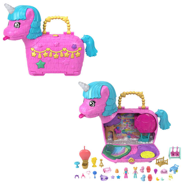 Polly Pocket Unicorn Partyland Playset With 2 Micro Dolls, Pets & 25+ Surprise Accessories, Birthday Celebration With Hot Air Balloon Ride - Imagen 1 de 6