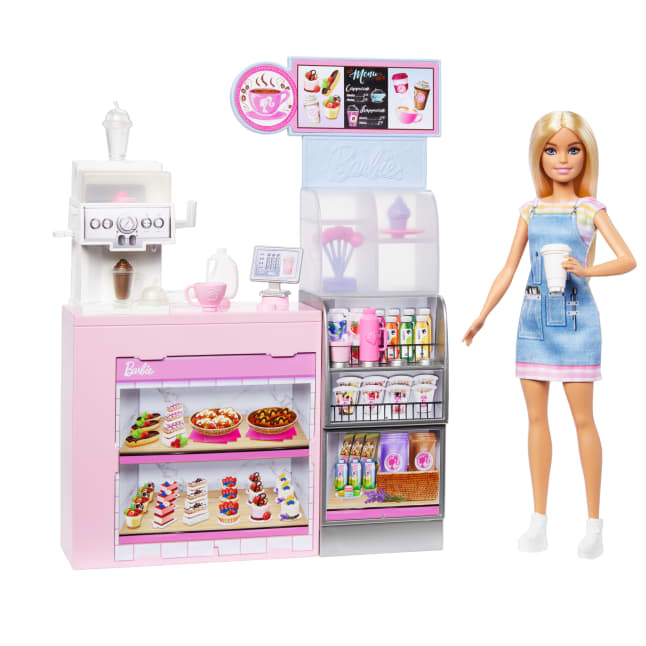 Barbie Coffee Shop Playset With Blonde Barista Doll, Working Coffee Maker & 10+ Accessories - Imagen 1 de 6