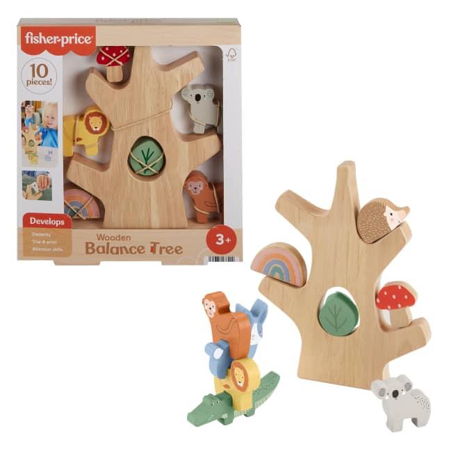 Fisher-Price Wooden Balance Tree Preschool Stacking Activity Toy, 10 Wood Pieces - Image 1 of 6
