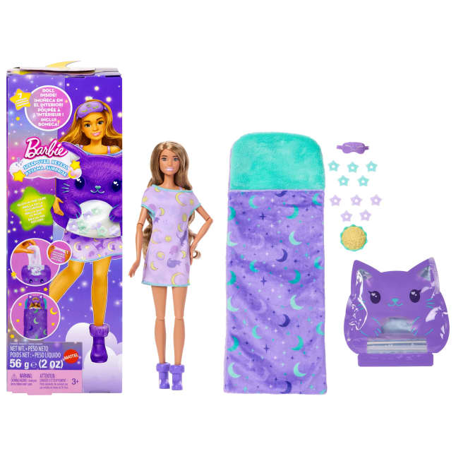 Barbie Party Unboxed Sleepover Reveal Series Purple Pajama Doll & Accessories With 7 Surprises - Image 1 of 6