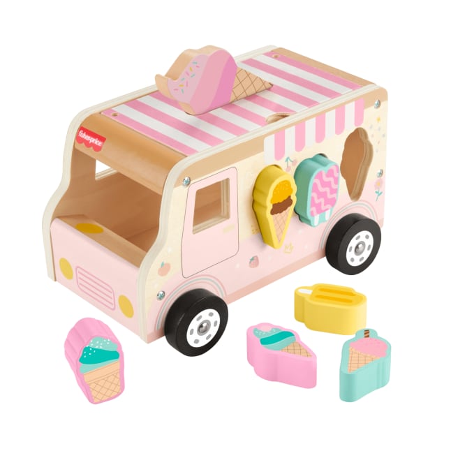 Fisher-Price Camion de Glaces Trieur de Formes en Bois, 8 Éléments - Imagen 1 de 6