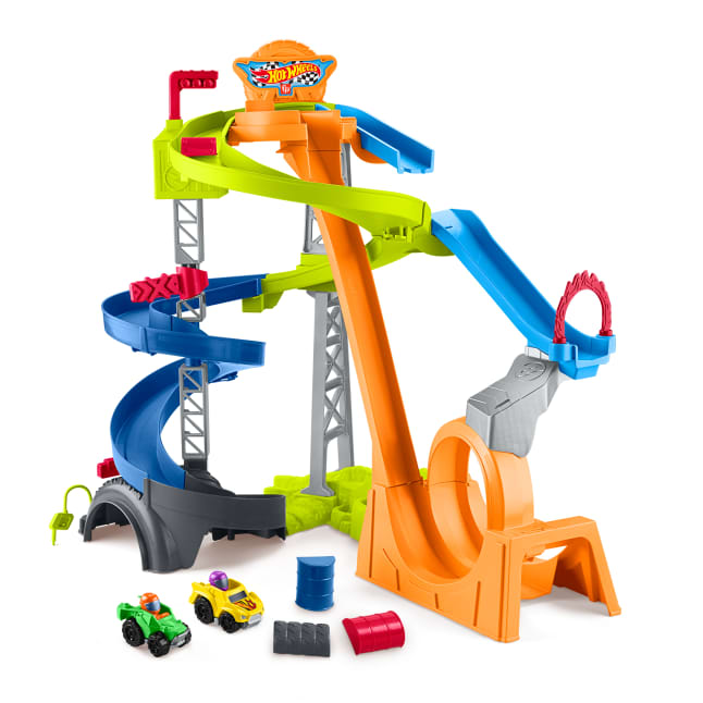 Little People Hot Wheels Spiral Stunt Speedway Toddler Race Track Playset, 2 Toy Cars - Imagen 1 de 
