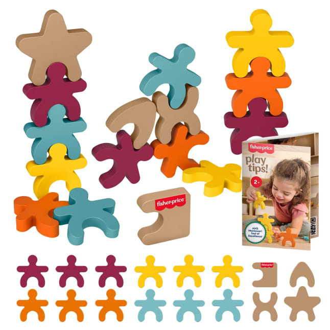 Fisher-Price Montessori Wooden Stacking Shapes Set Of 16 Wood Pieces For Toddlers & Kids - Image 1 of 6
