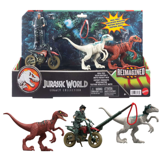 Jurassic World Reimagined Motorcycle, Owen Grady & Raptors & Tools Retro Pack, Fallen Kingdom Toy - Image 1 of 6