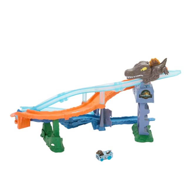 Hot Wheels Racerverse Jurassic World Crash & Splash Track Set & Die-Cast Dinosaur Toy Car - Imagen 1 de 6