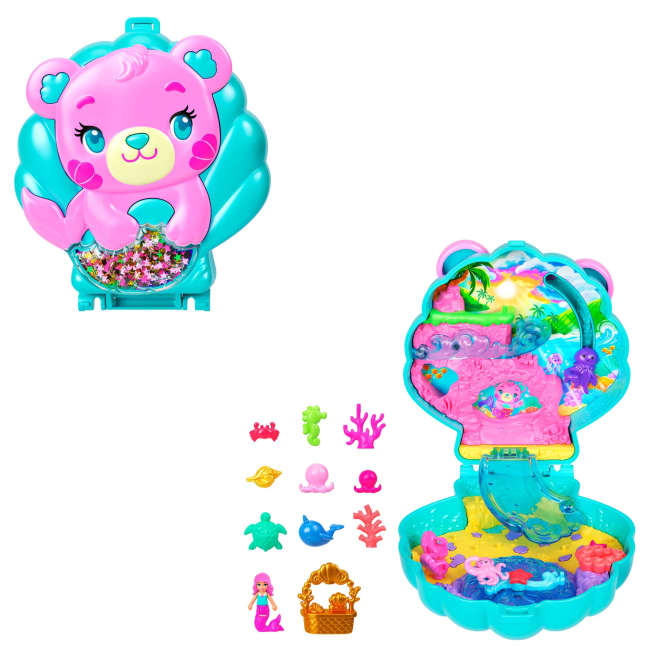 Polly Pocket Glitter Island Compact Playset With 1 Micro Mermaid Doll And Ocean Pets, Travel Toy With Themed Accessories - Image 1 of 6