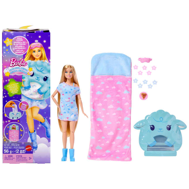 Barbie Party Unboxed Sleepover Reveal Series Blue Pajama Doll & Accessories With 7 Surprises - Image 1 of 6