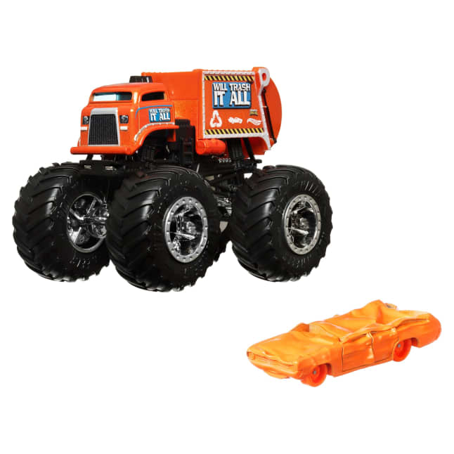 Hot Wheels Monster Trucks Vehículo de Juguete Camión Will Trash It All + Station Wagon Naranja - Image 1 of 5