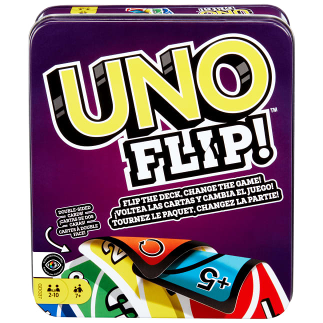 UNO Flip! Card Game in Storage & Travel Tin, Color Blind Accessible Deck For Kids & Families - Image 1 of 6
