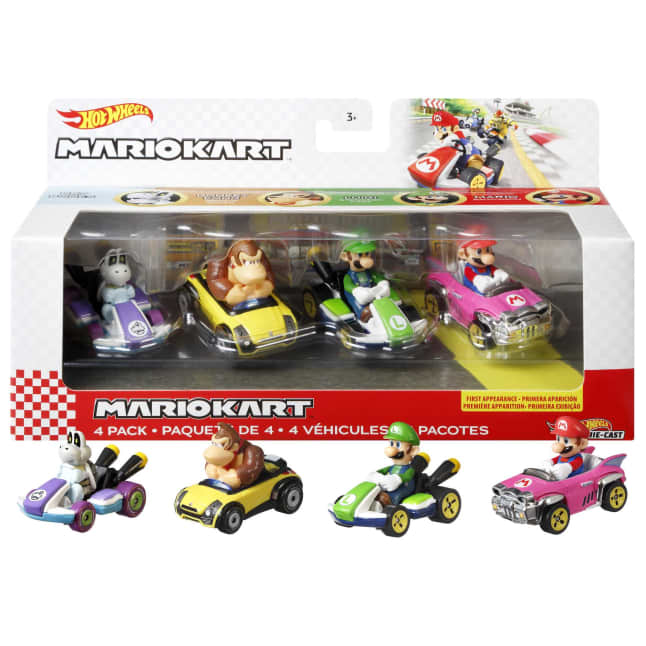 Hot Wheels Mario Kart Vehículo de Juguete Paquete de 4 con Mario, Donkey Kong, Luigi y Dry Bones - Image 1 of 6