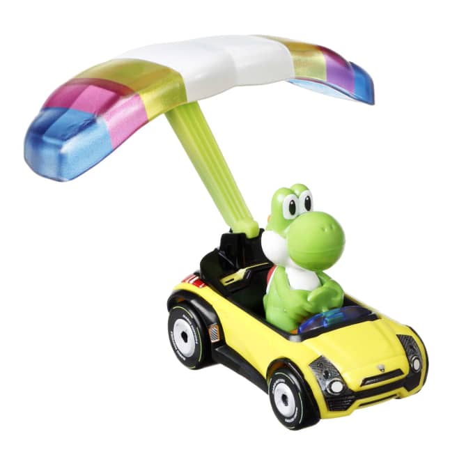 Hot Wheels Mario Kart Vehículo de Juguete Yoshi Sports Coupe con Paracaídas - Imagen 1 de 5