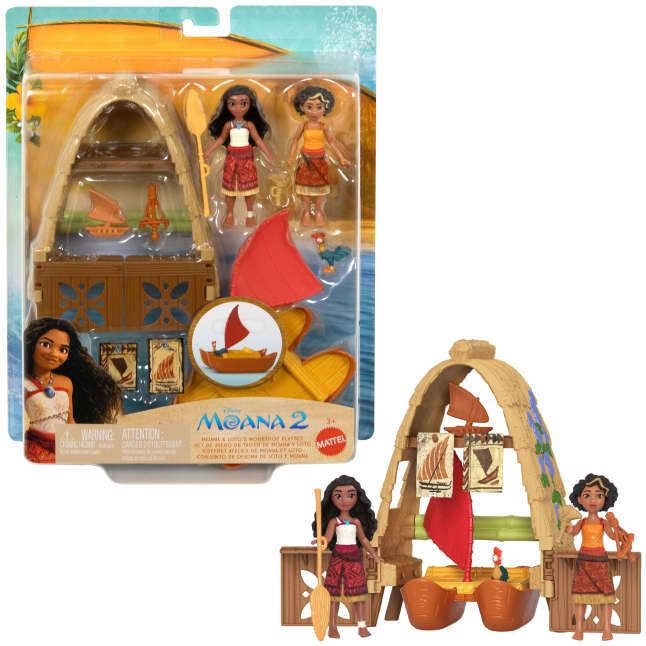 Disney Moana 2 Toys, Moana & Loto's Workshop Playset, 2 Small Dolls, Friend Figure, Boat & Accessories - Image 1 of 6