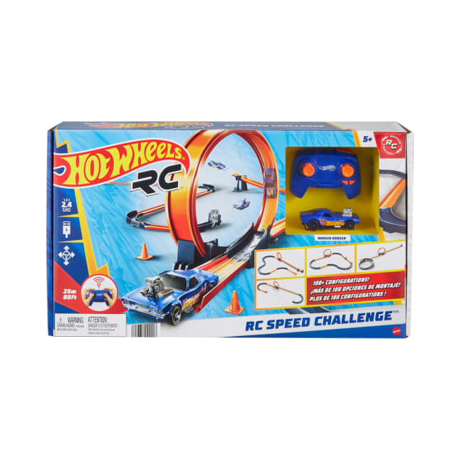 Hot Wheels RC Speed Challenge Track Set & Battery-Powered Remote-Control 1:64 Scale Toy Car, 30+ Pieces Of Track - Imagem 1 de 