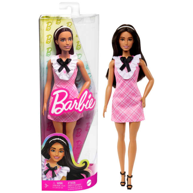 Barbie Fashionistas Doll #209 With Black Hair And A Plaid Dress - Imagen 1 de 6
