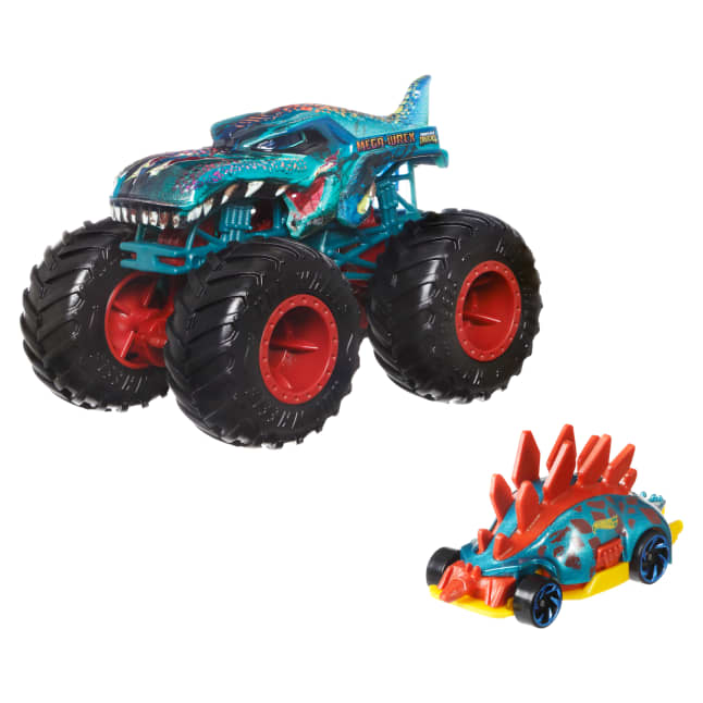 Hot Wheels Monster Trucks Vehículo de Juguete Camión Crash Squad Mega Wrex + Motosaurus - Imagem 1 de 2