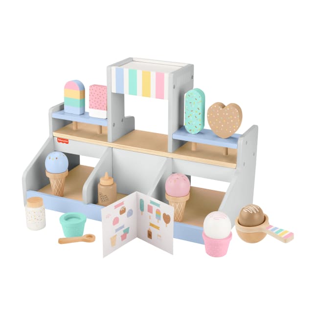 Fisher-Price Wooden Ice Cream Shop Set For Preschool Pretend Play, 18 Wood Pieces - Imagen 1 de 6
