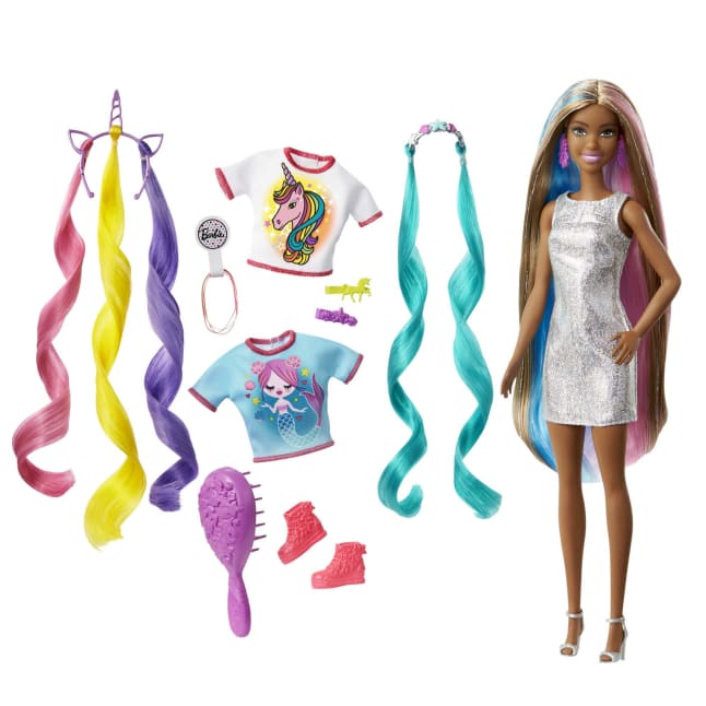 Barbie Fantasy Hair Fashion Doll With Colorful Brunette Hair, Accessories And Clothes - Image 1 of 6