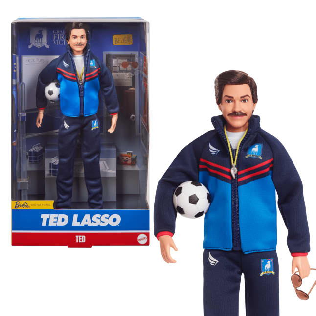 Barbie Signature Ted Lasso Collectible Doll Wearing Blue AFC Richmond Tracksuit - Image 1 of 6