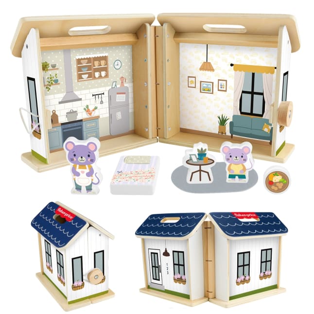 Fisher-Price Wooden On-The-Go Play House Dollhouse With 6 Play Pieces For Preschool Kids - Image 1 of 6