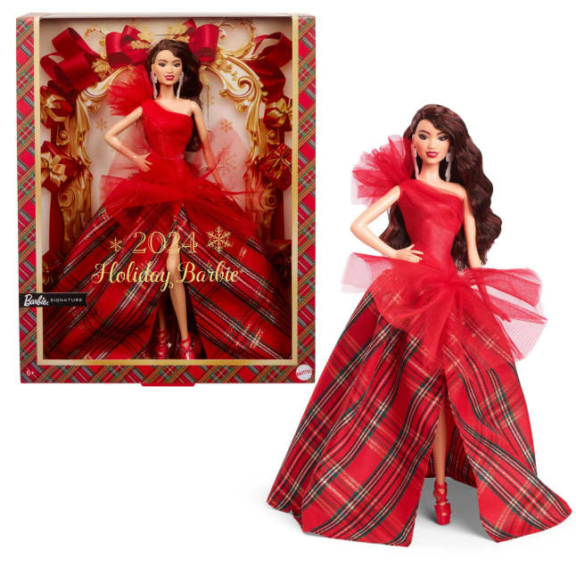 Barbie 2024 Holiday Barbie Dolls, Seasonal Collector Gift, Barbie Signature, Plaid Gown With Red Bow - Image 1 of 6