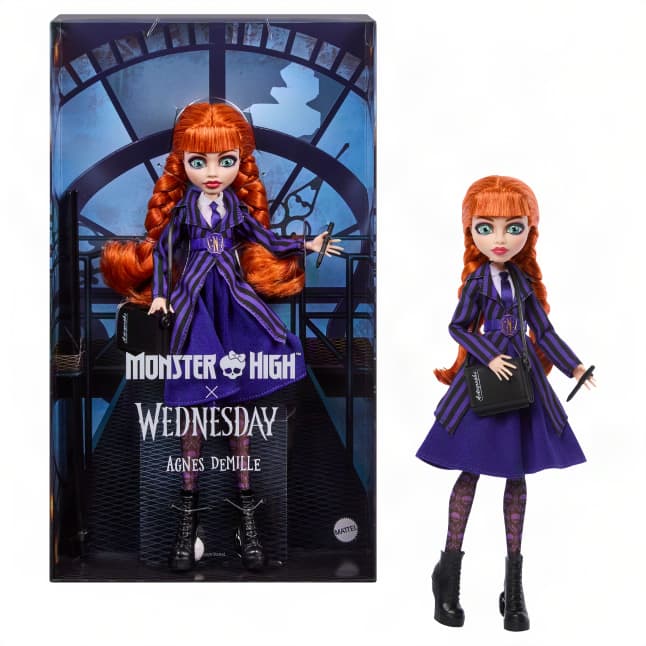 Monster High X Wednesday Collectible Doll, Agnes Demille With Purple Uniform And Accessories - Image 1 of 