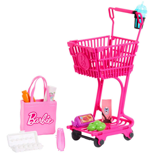 Barbie World Grocery Shopping Toy Set With 11 Doll Accessories including Cart, Food, Bag, & More - Image 1 of 5